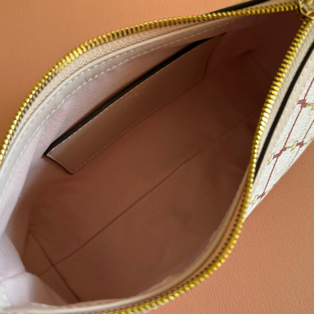 GUCCI 26S  EMBLEM BUCKET BAG 22 IN LIGHT PINK COATED FABRIC
