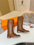 HERMES 25S RIDING BOOTS IN BROWN LAMBSKIN WITH SILVER HARDWARE