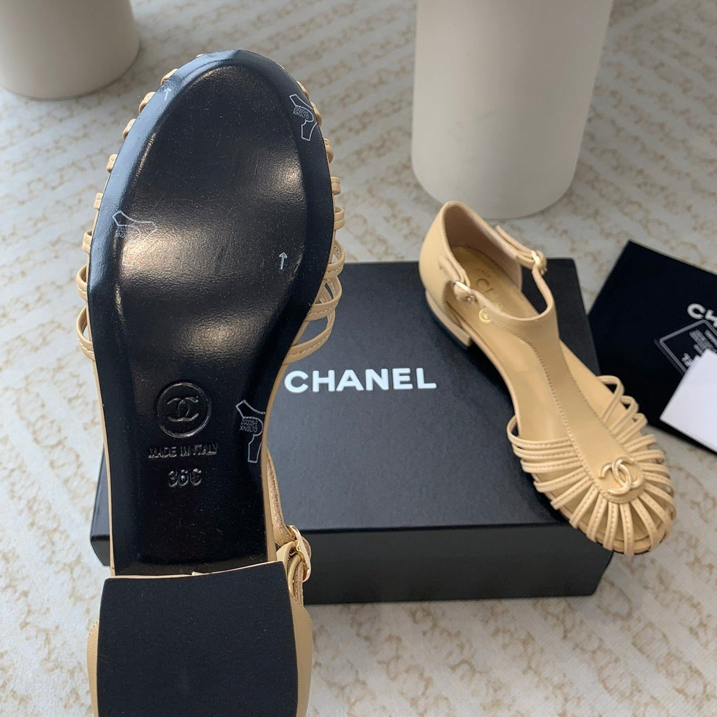 CHANEL Summer New Hollow Roman Sandals Metalic gold Sheepskin