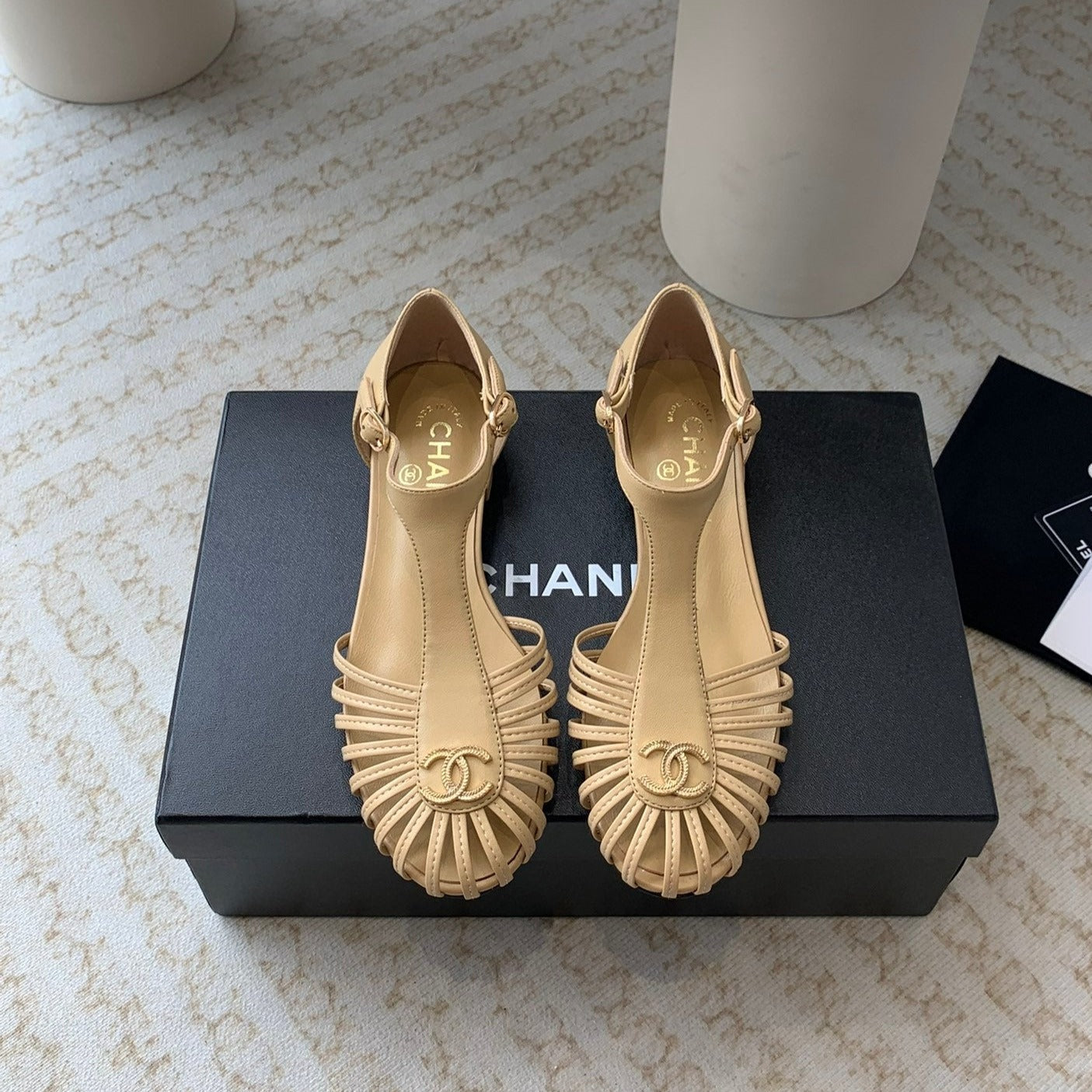 CHANEL Summer New Hollow Roman Sandals Metalic gold Sheepskin