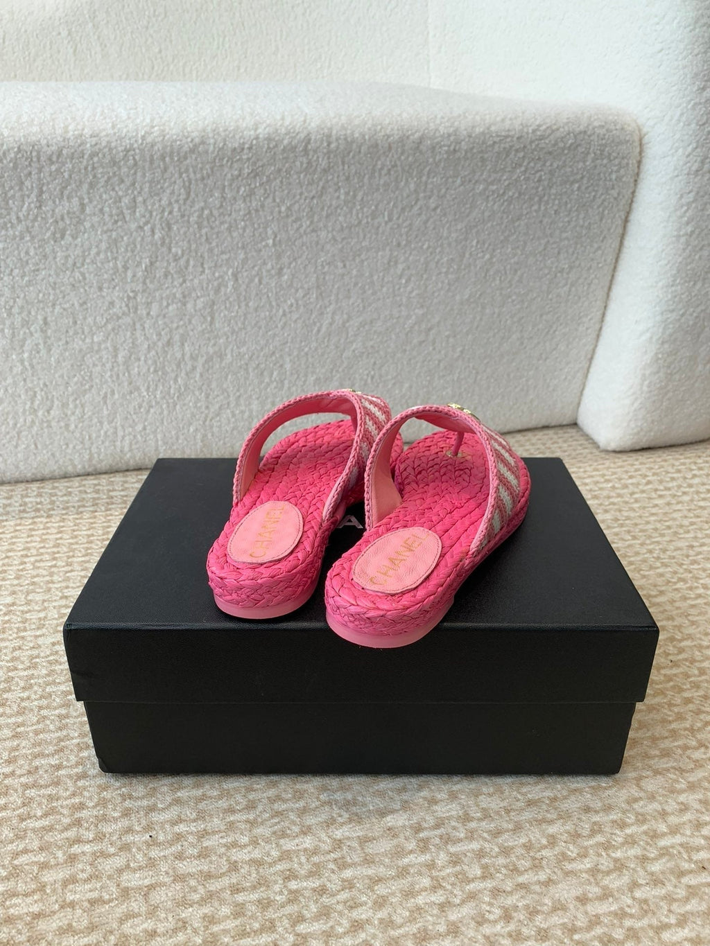 CHANEL Double C Hottest Knit Flip-Flops Bright Pink