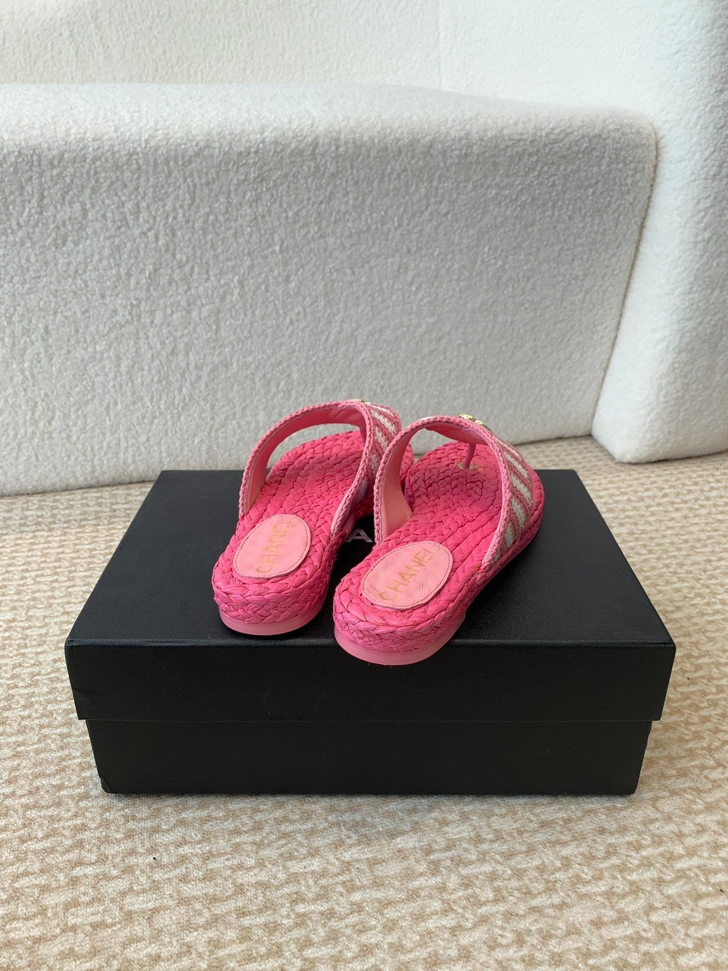 CHANEL Double C Hottest Knit Flip-Flops Bright Pink
