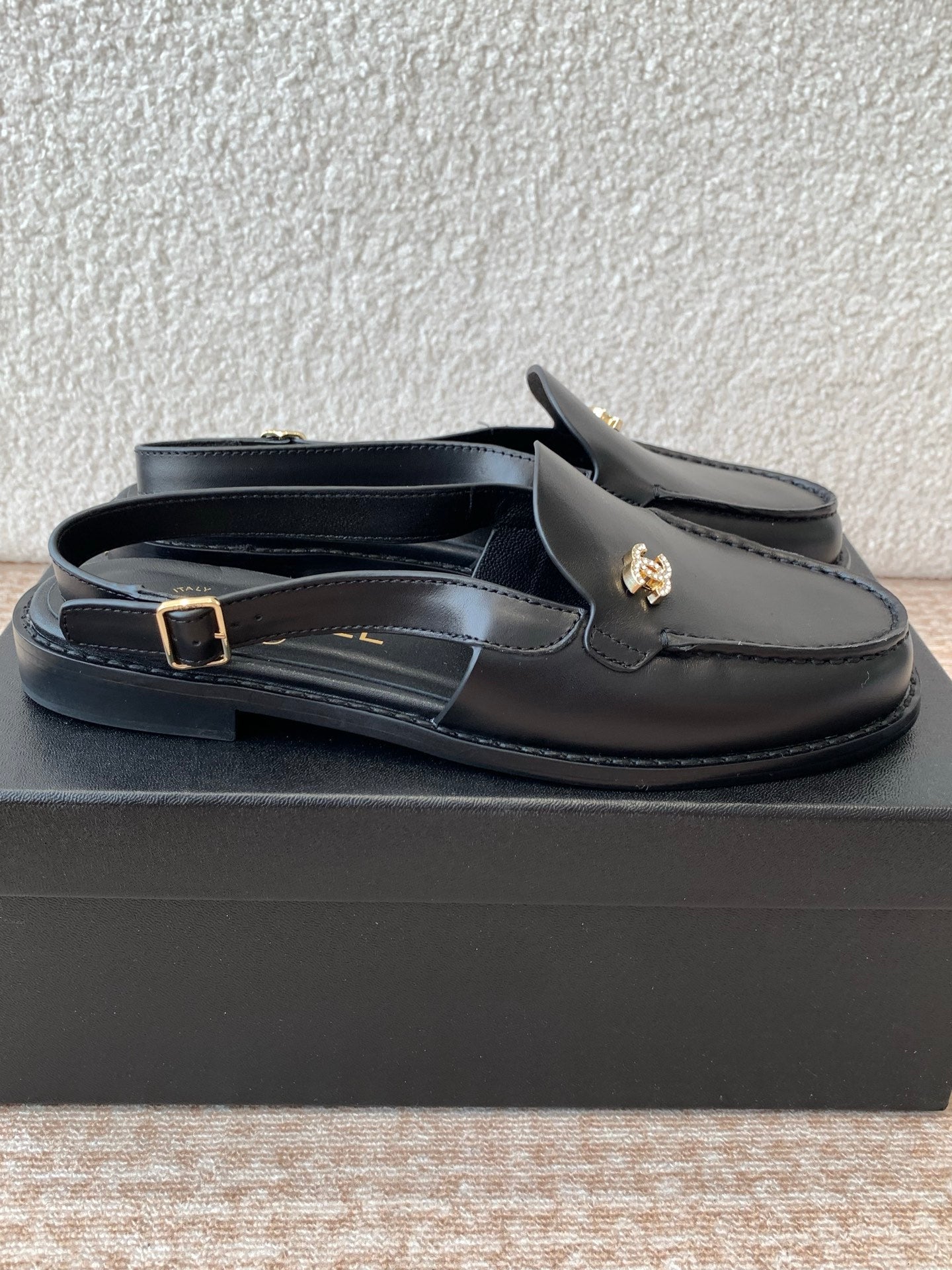 CHANEL MOASIN SLINGBACK IN BLACK CALFSKIN