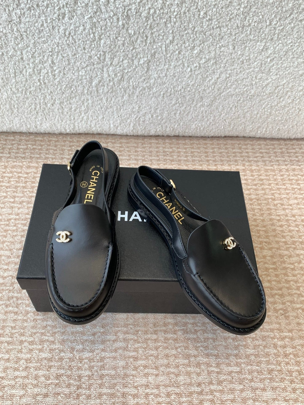 CHANEL MOASIN SLINGBACK IN BLACK CALFSKIN
