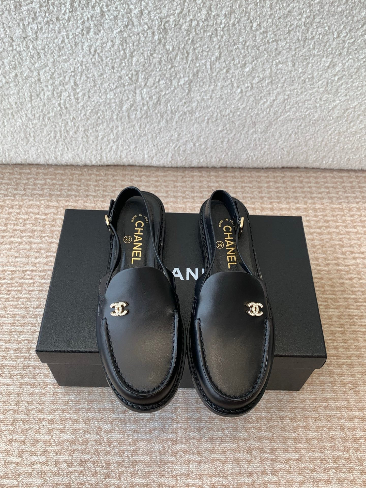 CHANEL MOASIN SLINGBACK IN BLACK CALFSKIN
