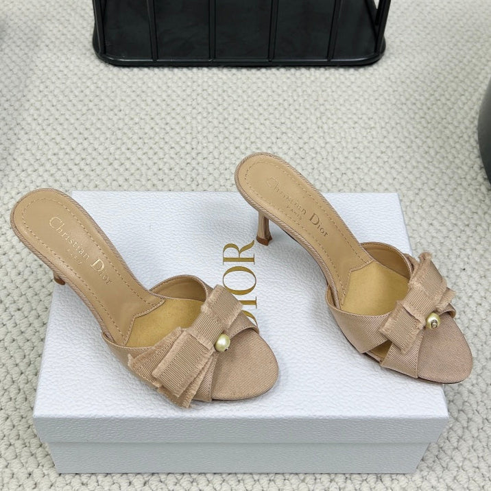 DIOR HIGH AABLE MULE IN BISQUE BEIGE FABRIC