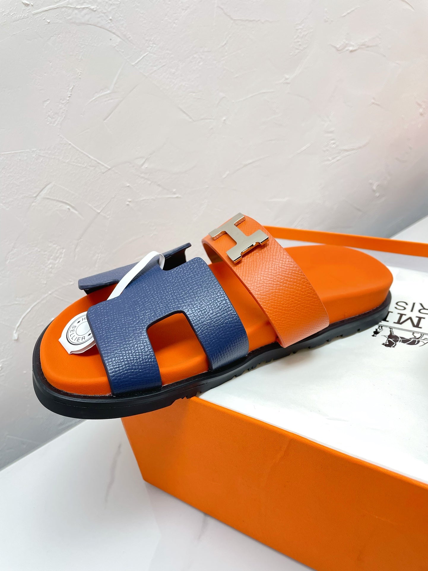 HERMES CHYPRE SANDAL LAPIS MIX ORANGE LAMBSKIN WITH H BUCKLE