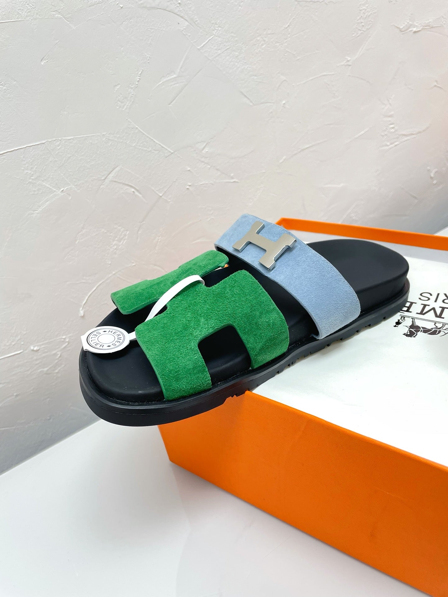 HERMES CHYPRE SANDAL OCEAN MIX SKY SUEDE WITH H BUCKLE