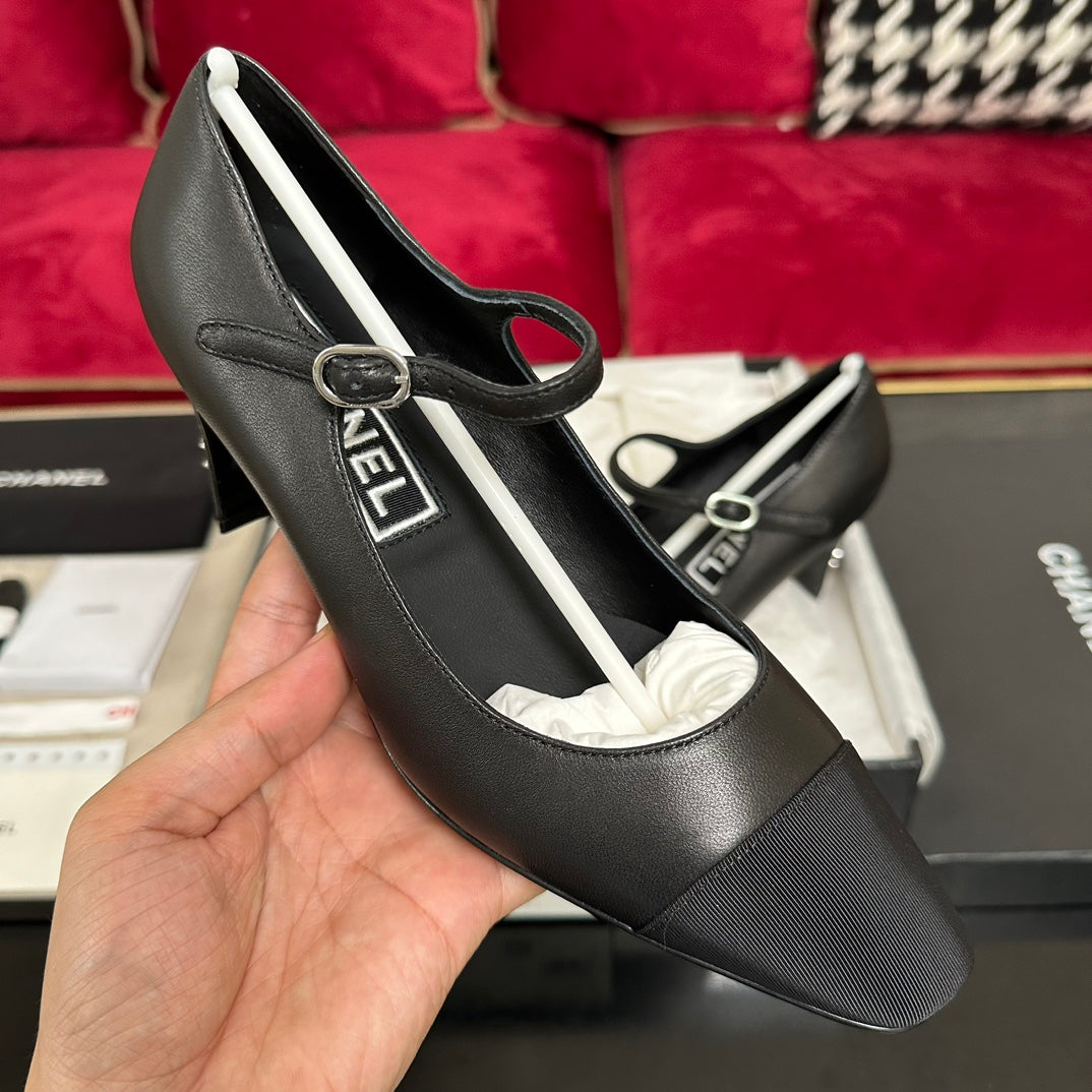 CHANEL HIGH MARY JANE IN BLACK CALFSKIN AND SATIN