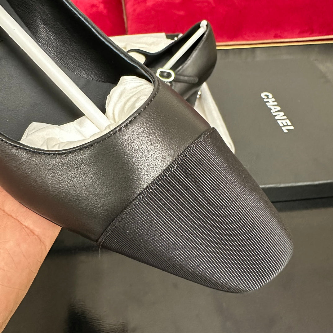 CHANEL HIGH MARY JANE IN BLACK CALFSKIN AND SATIN