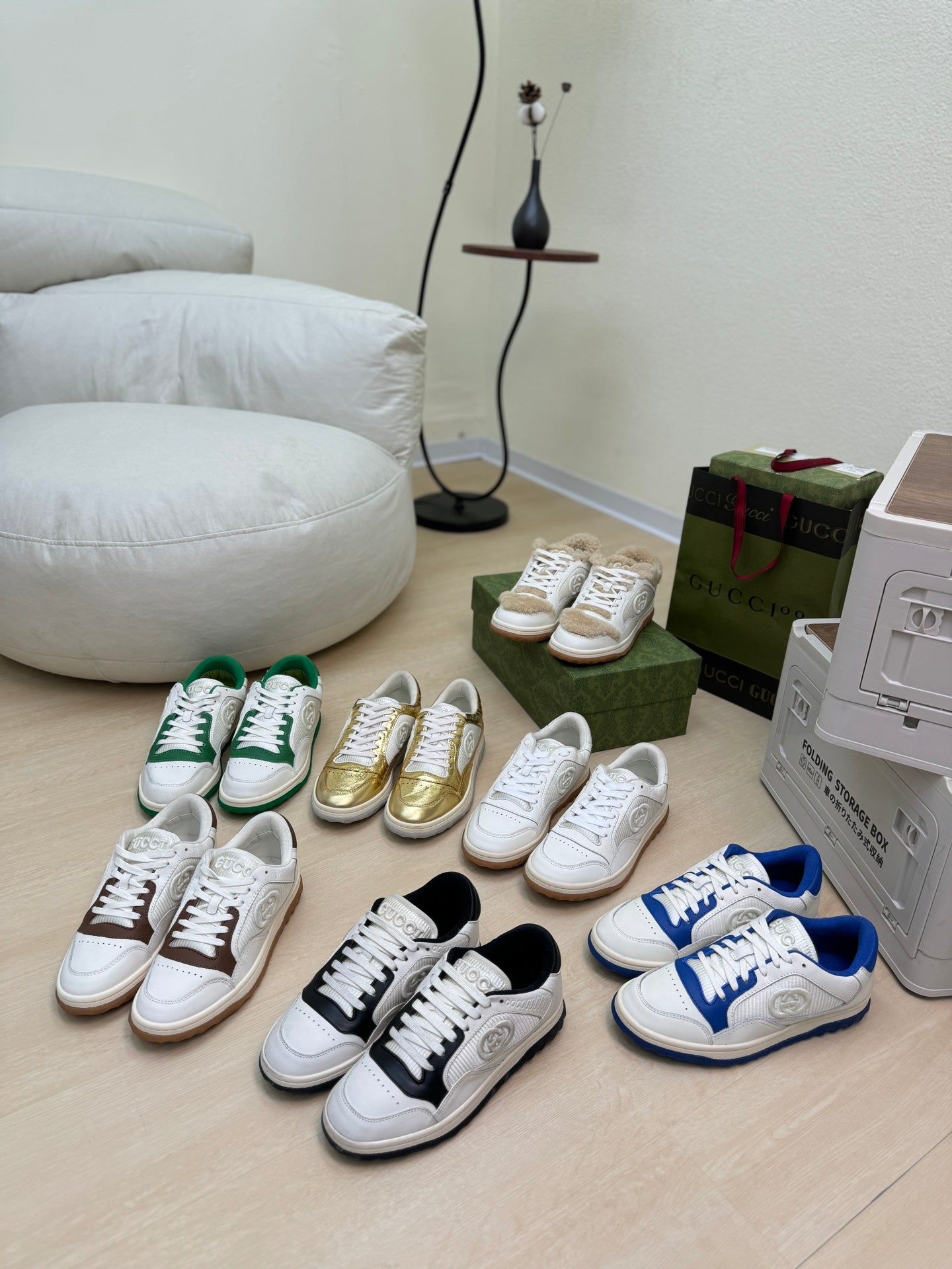 GUCCI INTERLOCKING G SNEAKER WHITE BROWN CALFSKIN AND FABRIC