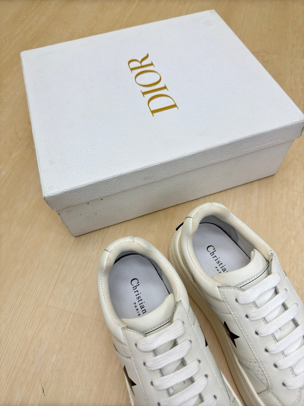 DIOR BLACK STAR PLATFORM SNEAKER IN WHITE CALFSKIN AND SUEDE