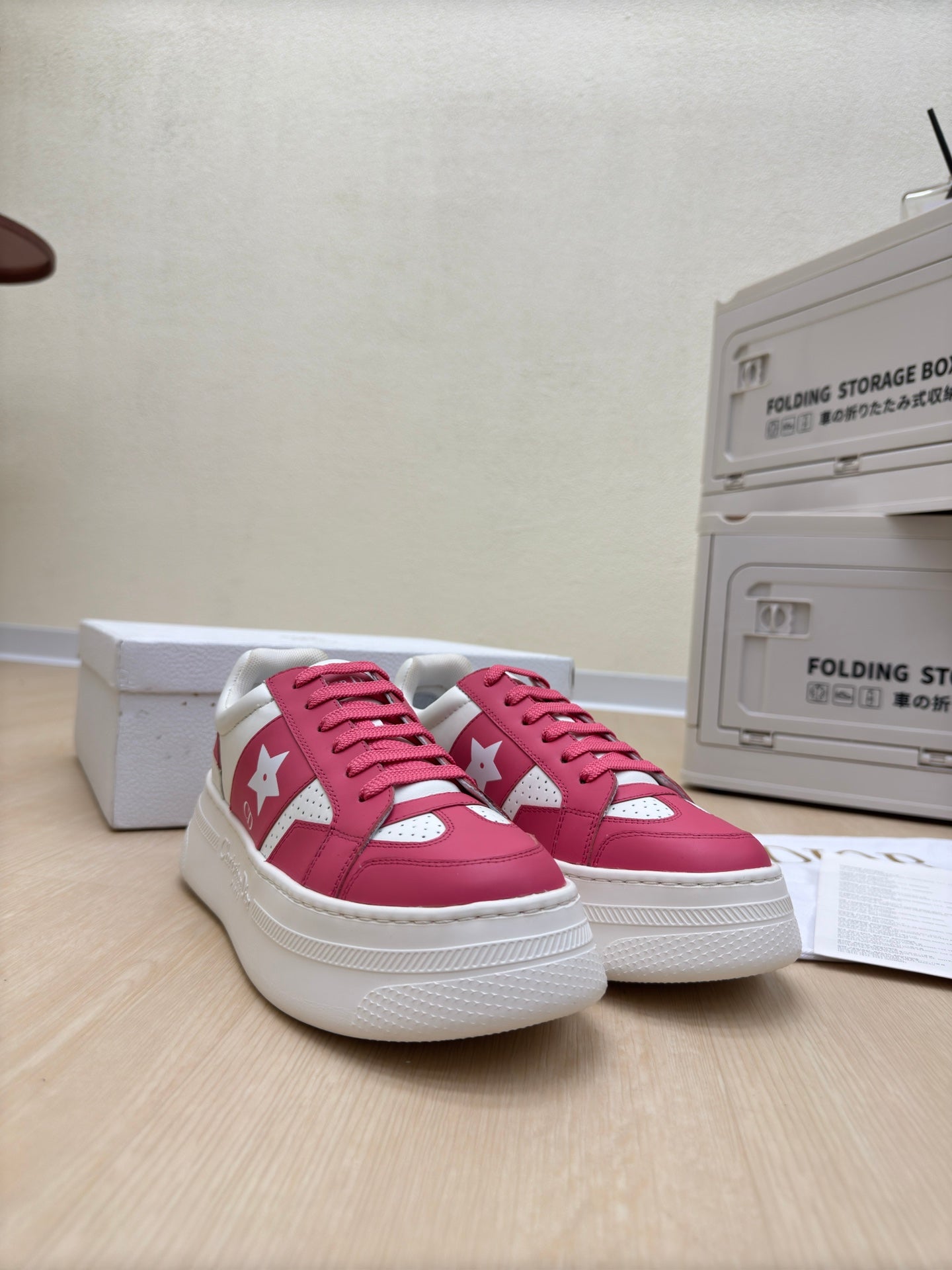 DIOR STAR PLATFORM SNEAKER IN WHITE MIX RED PINK CALFSKIN