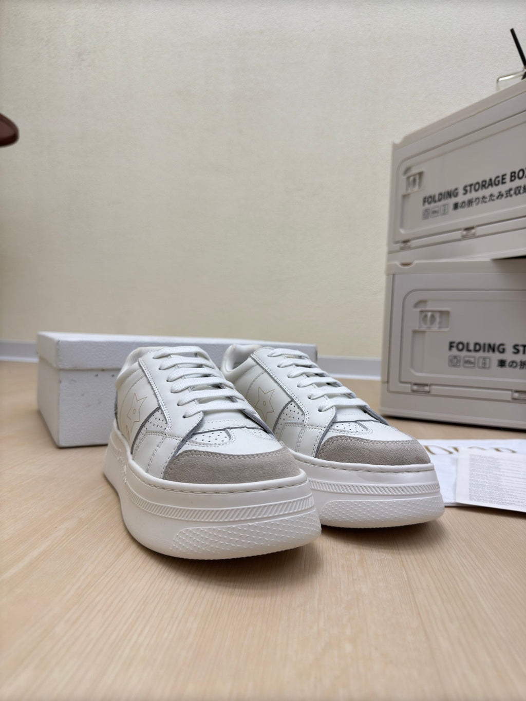 DIOR STAR PLATFORM SNEAKER IN WHITE CALFSKIN AND SUEDE