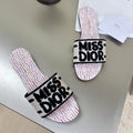 DIOR DWAY SLIDE EMBROIDERED COTTON AND LIGHT PINK MISS  ALLOVER MOTIF