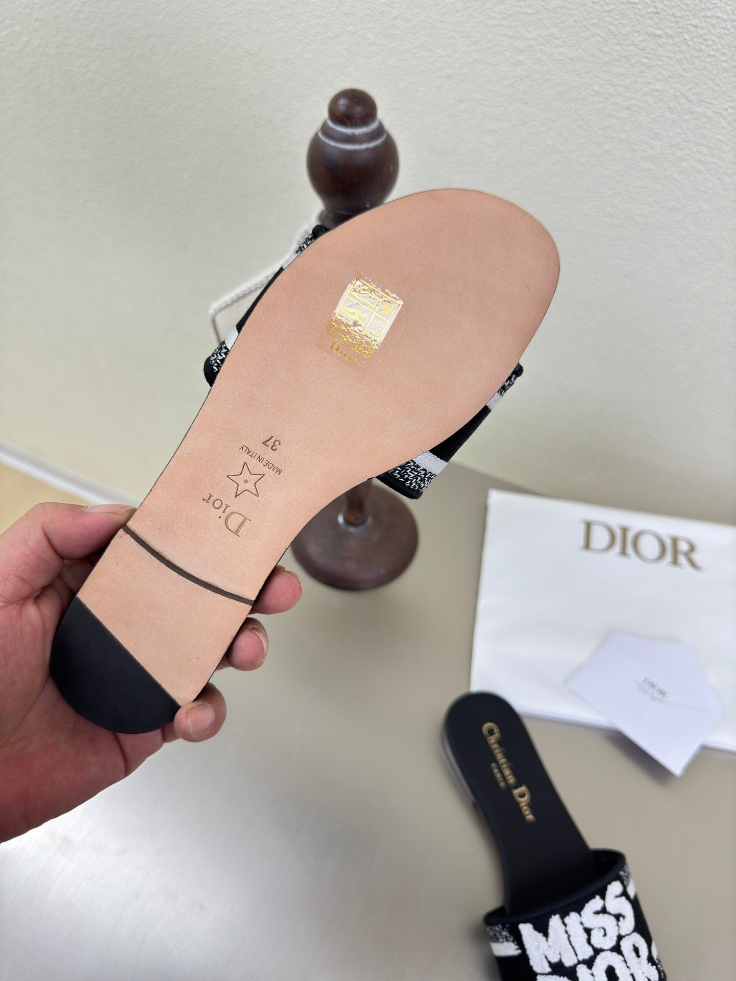 DIOR DWAY SLIDE EMBROIDERED COTTON AND BLACK MISS  ALLOVER MOTIF