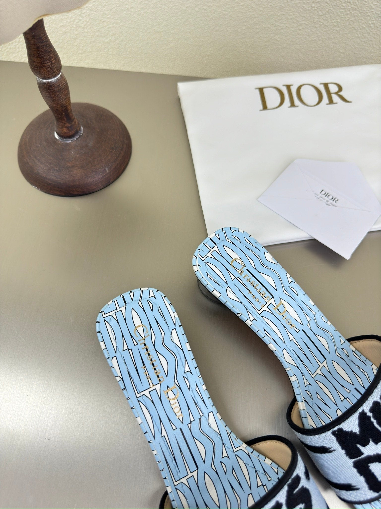 DIOR DWAY HEELED SLIDE EMBROIDERED COTTON AND LIGHT PINK MISS  ALLOVER MOTIF 35 MM
