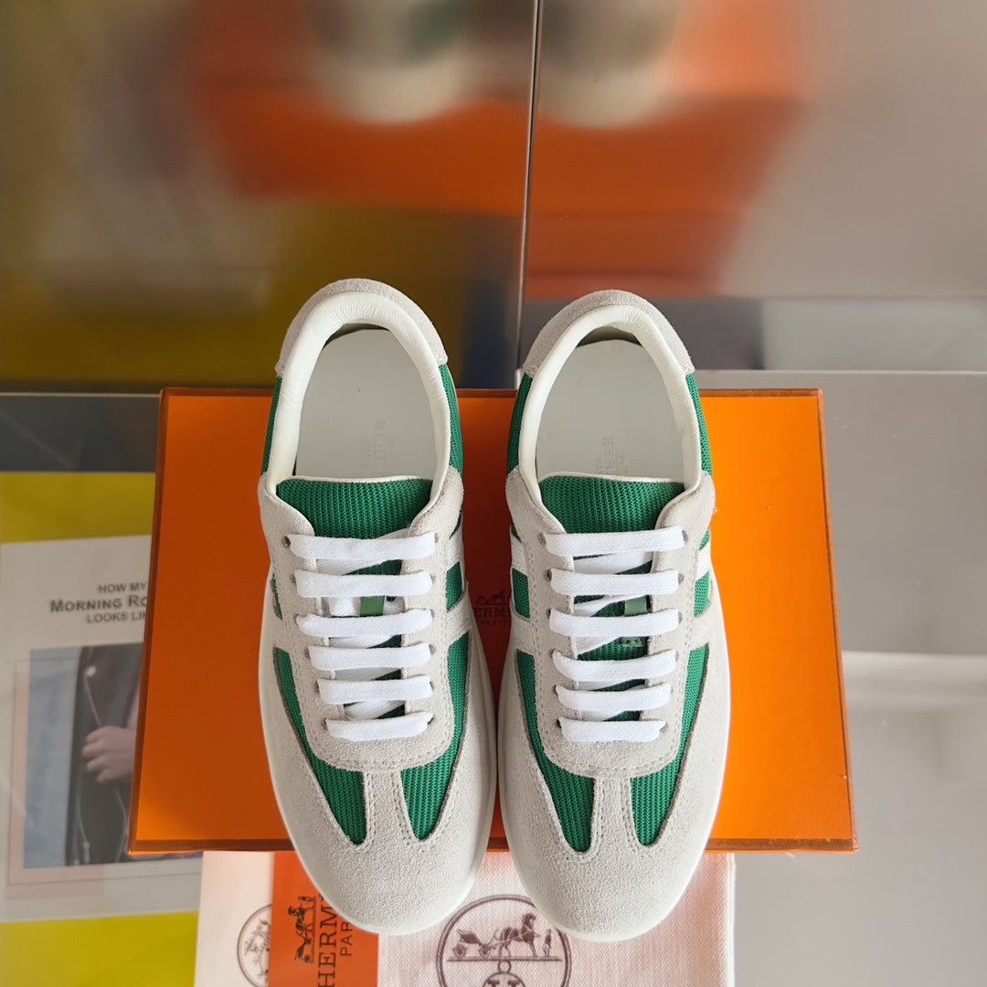 HERMES BOOMERANG SNEAKERS LIGHT GRAY MIX FOREST SUEDE