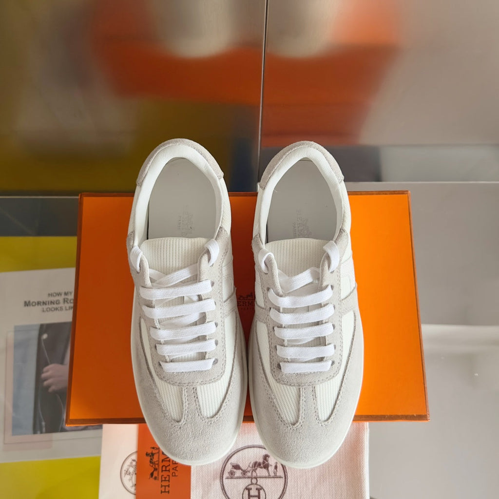 HERMES BOOMERANG SNEAKERS LIGHT GRAY MIX WHITE SUEDE
