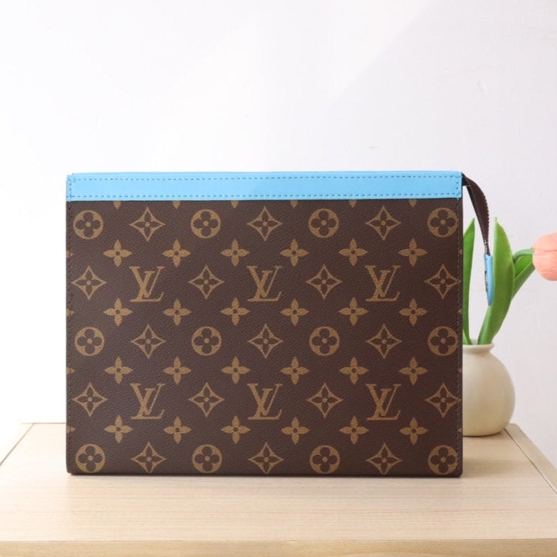 LOUIS VUITTON LV 25S POCHETTE VOYAGE 26 IN GASTON BLUE MONOGRAM MACASSAR COATED CANVAS