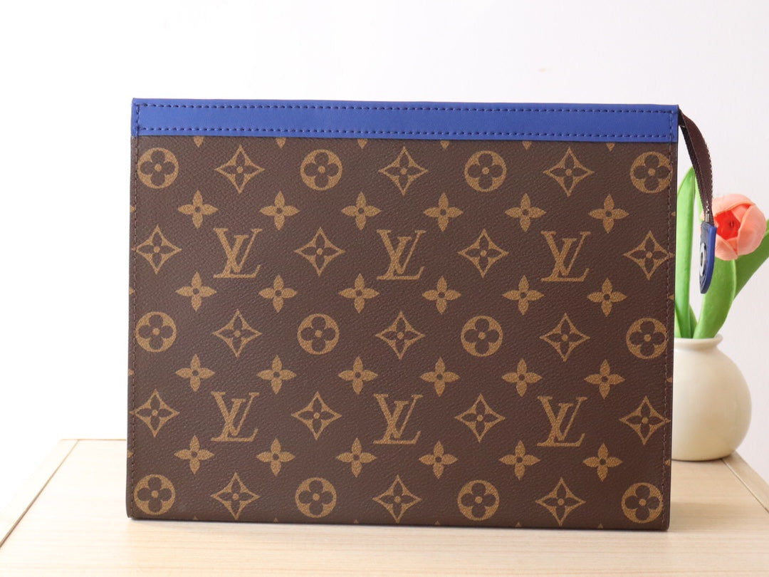 LOUIS VUITTON LV 25S POCHETTE VOYAGE 26 IN INDIGO BLUE MONOGRAM MACASSAR COATED CANVAS