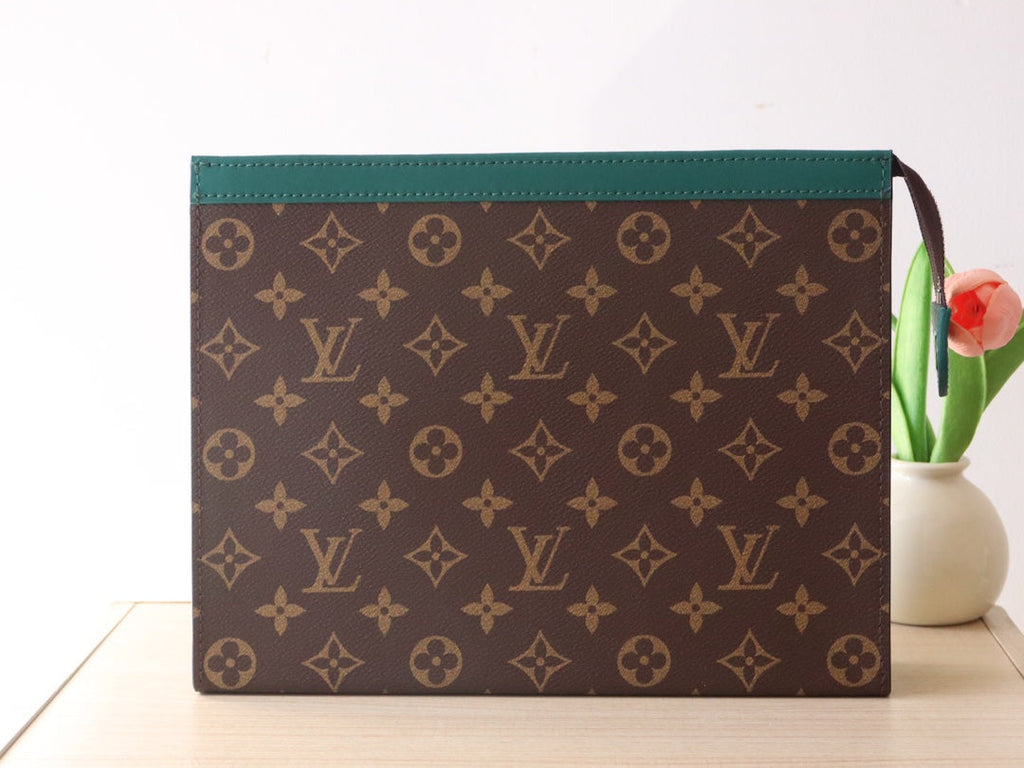 LOUIS VUITTON LV 25S POCHETTE VOYAGE 26 IN BORNEO GREEN MONOGRAM MACASSAR COATED CANVAS