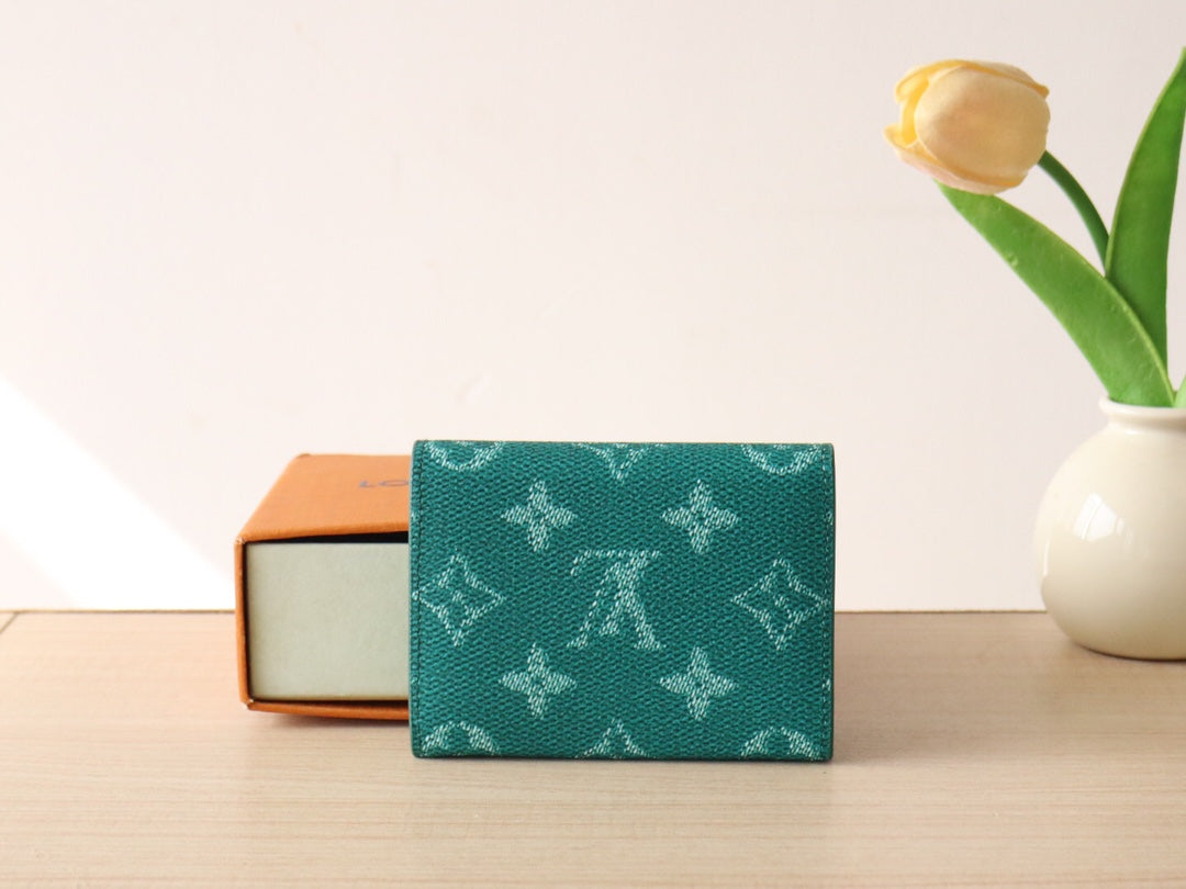 LOUIS VUITTON LV 25S ENVELOPE BUSINESS CARD HOLDER 10 IN DEEP TEAL MONOGRAM HERITAGE COATED CALFSKIN