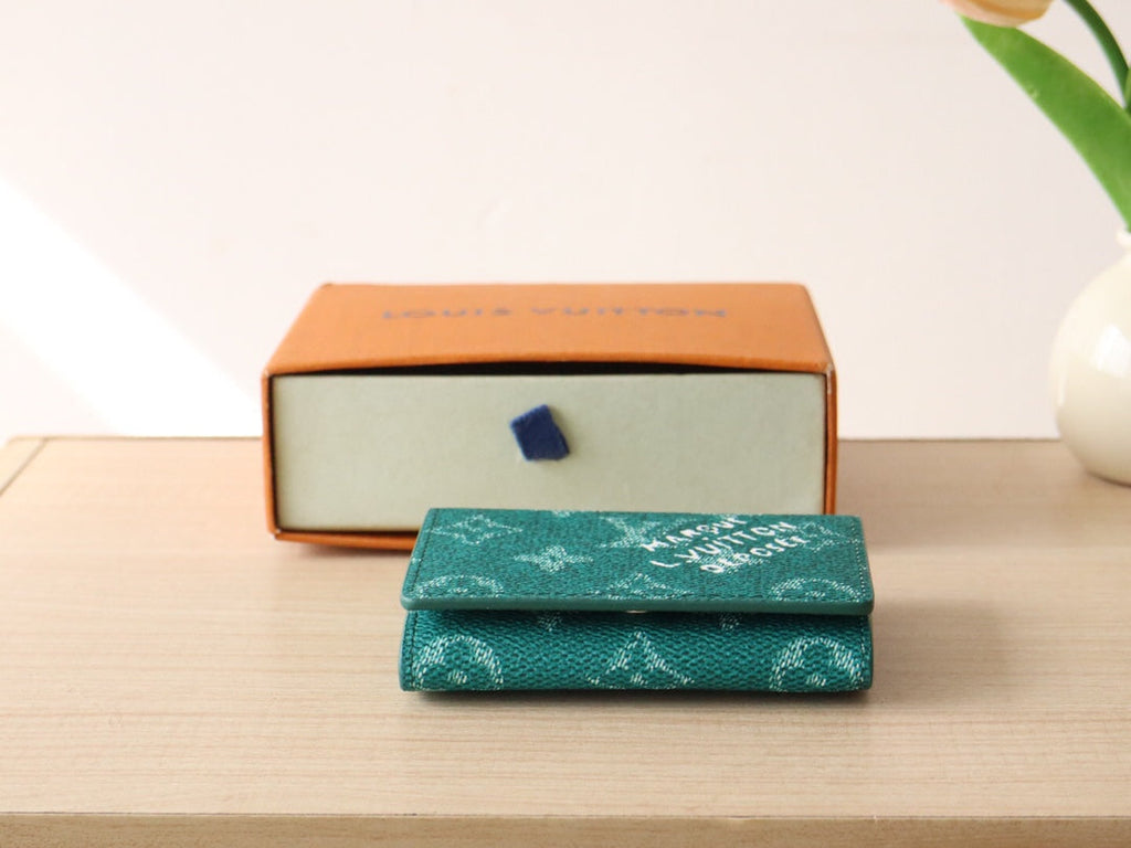LOUIS VUITTON LV 25S ENVELOPE BUSINESS CARD HOLDER 10 IN DEEP TEAL MONOGRAM HERITAGE COATED CALFSKIN
