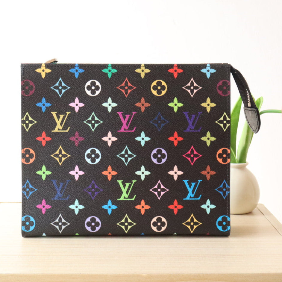 LOUIS VUITTON TOILETRY POUCH 25 IN BLACK MIX COLORFUL CALFSKIN