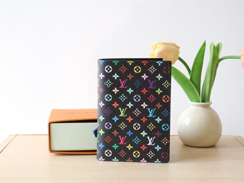 LOUIS VUITTON DOLL PASSPORT WALLET IN BLACK MIX COLORFUL CALFSKIN
