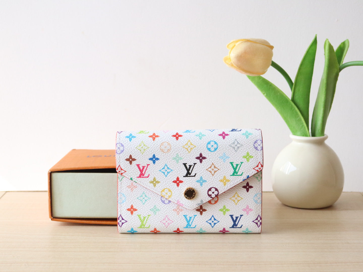 LOUIS VUITTON ROSALIE ZIPPY 12 IN WHITE MIX COLORFUL CALFSKIN