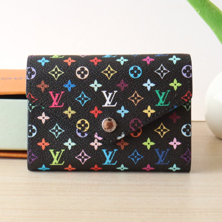LOUIS VUITTON ROSALIE ZIPPY 12 IN BLACK MIX COLORFUL CALFSKIN