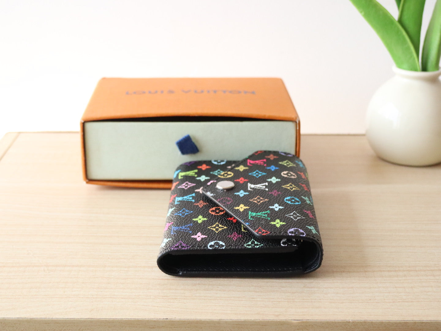LOUIS VUITTON ROSALIE ZIPPY 12 IN BLACK MIX COLORFUL CALFSKIN