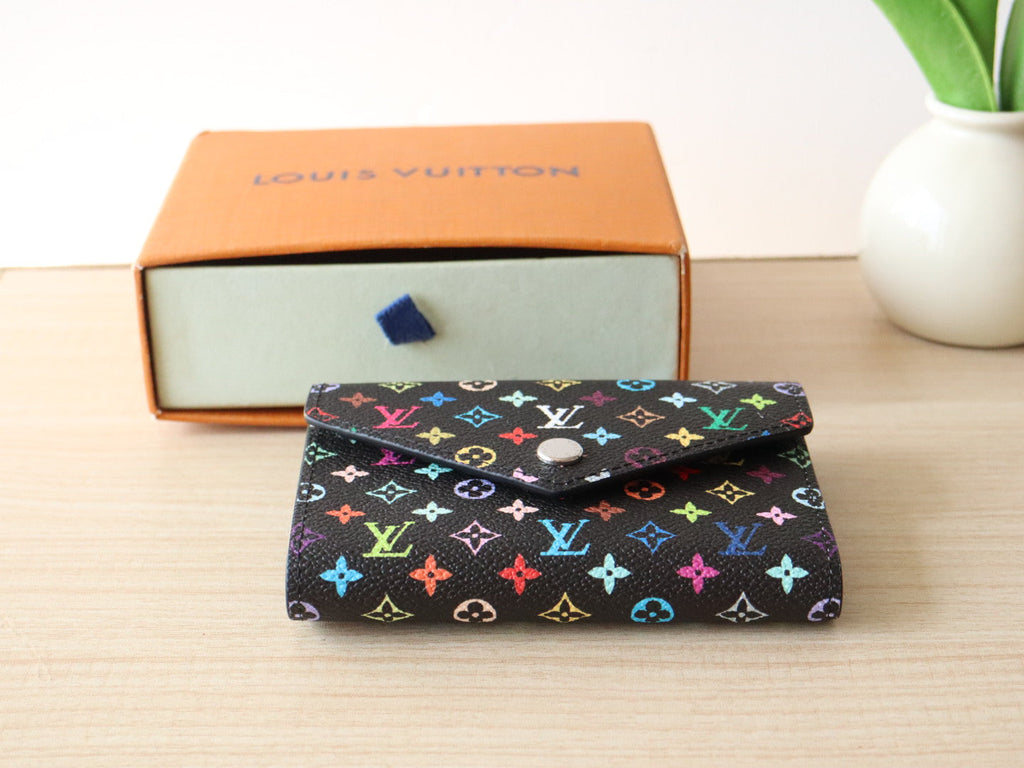 LOUIS VUITTON ROSALIE ZIPPY 12 IN BLACK MIX COLORFUL CALFSKIN