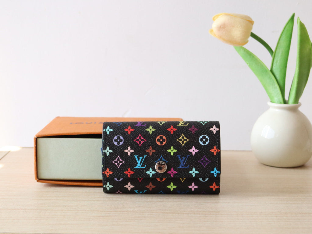 LOUIS VUITTON ROSALIE WALLET 12 IN BLACK MIX COLORFUL CALFSKIN