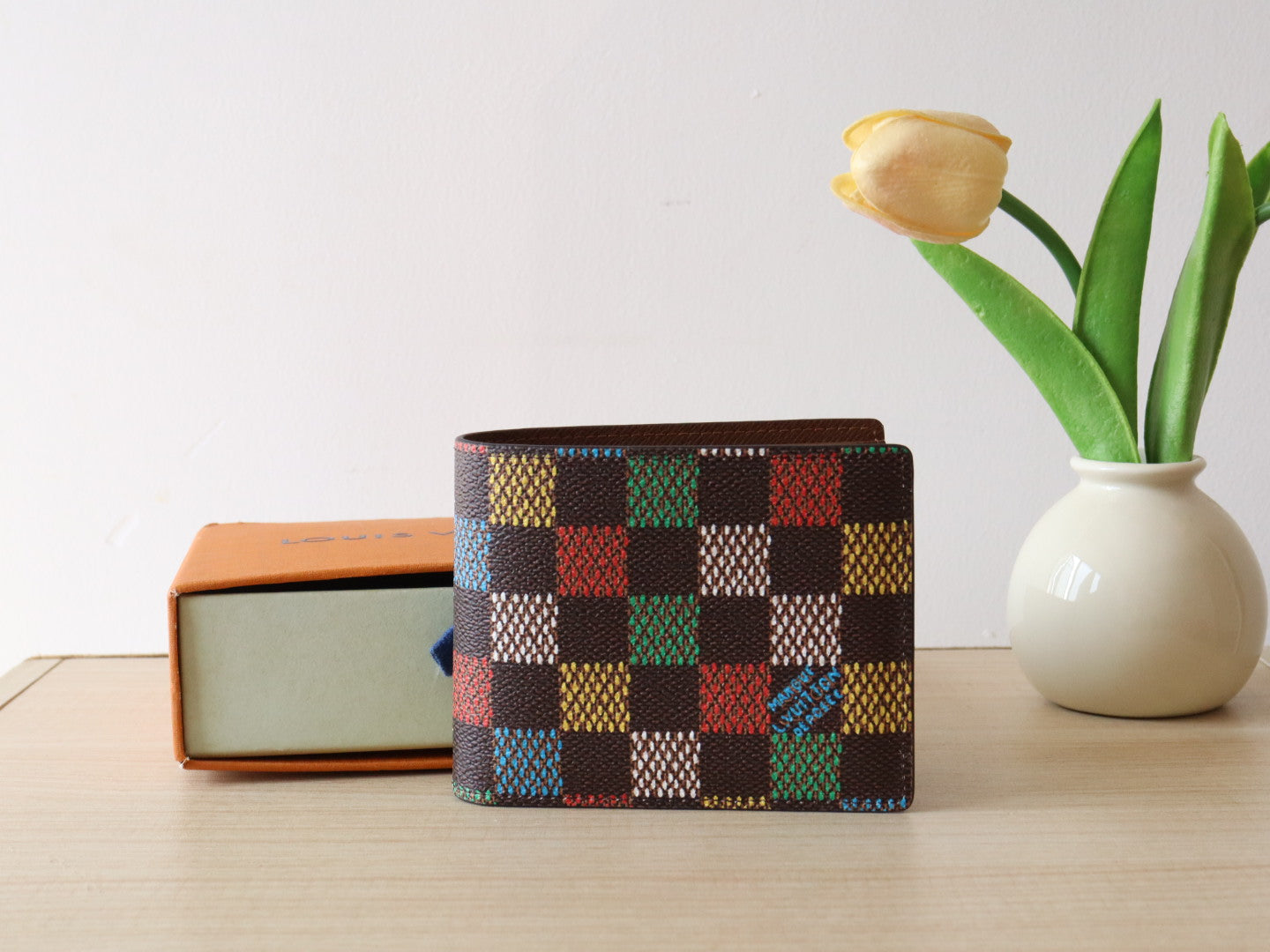 LOUIS VUITTON SLENDER WALLET 11 IN COLORFUL DAMIER EBENE CANVAS