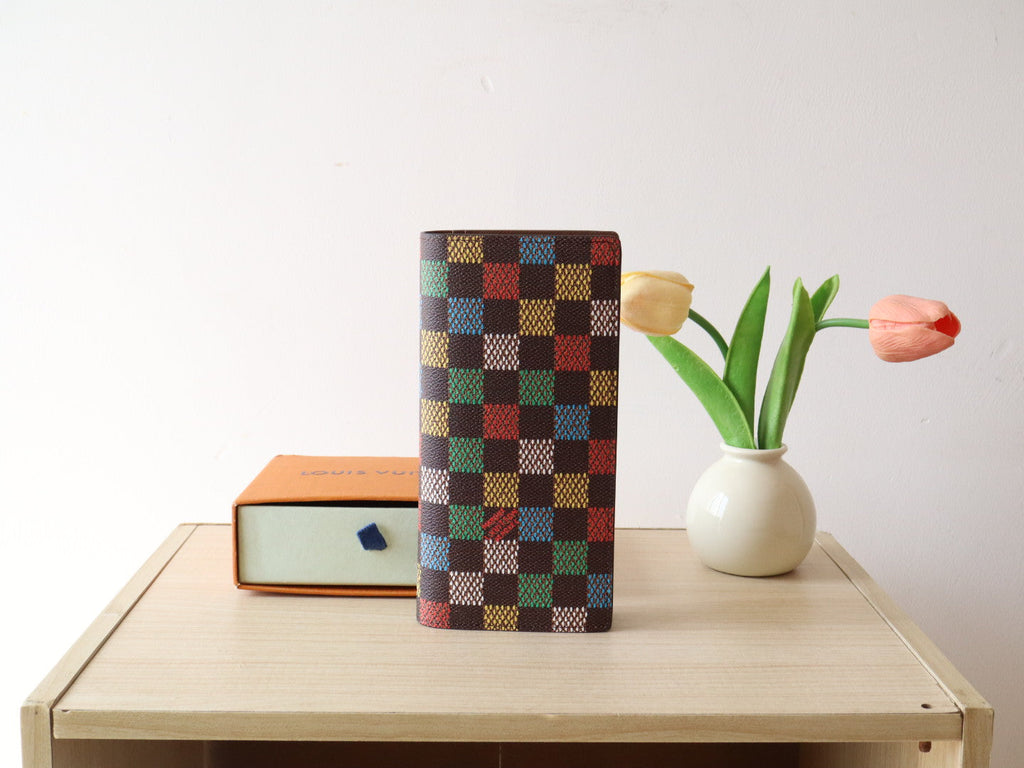 LOUIS VUITTON POCKET ORGANIZER WALLET 19 IN COLORFUL DAMIER EBENE CANVAS