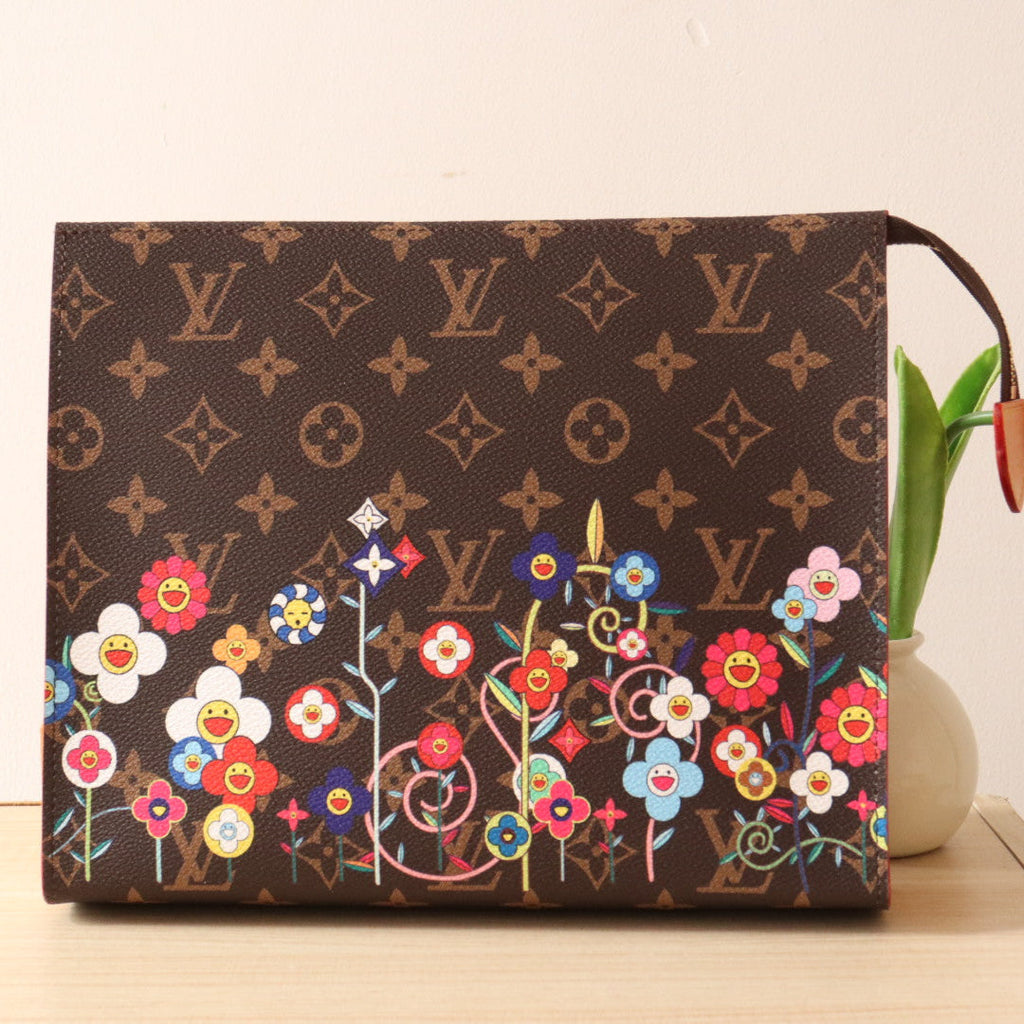 LOUIS VUITTON TOILETRY POUCH 25 CM BAG IN BROWN MONOGRAM CALFSKIN WITH STICKER