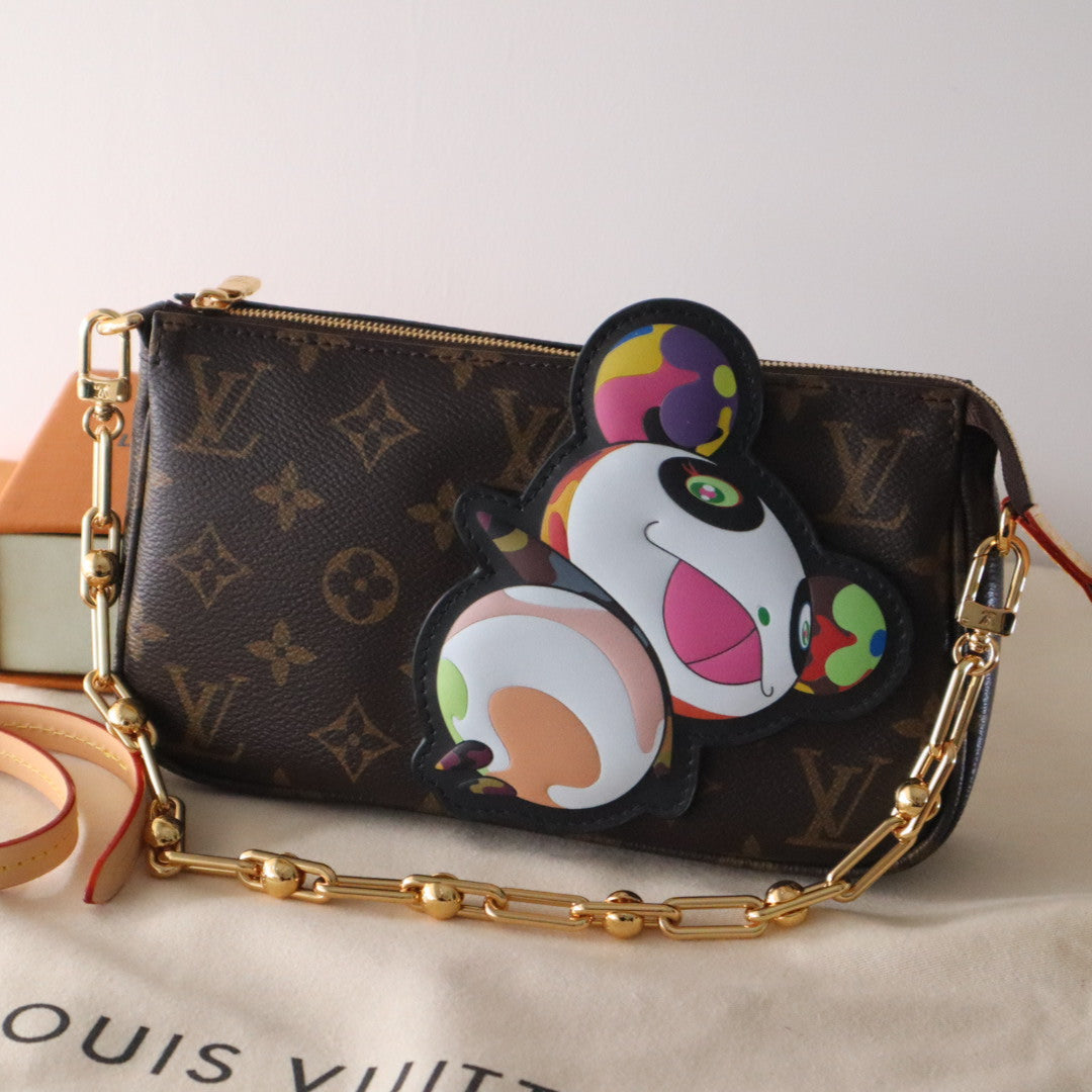 LOUIS VUITTON PANDA POCHETTE BAG 22 IN BROWN MONOGRAM COATED CANVAS