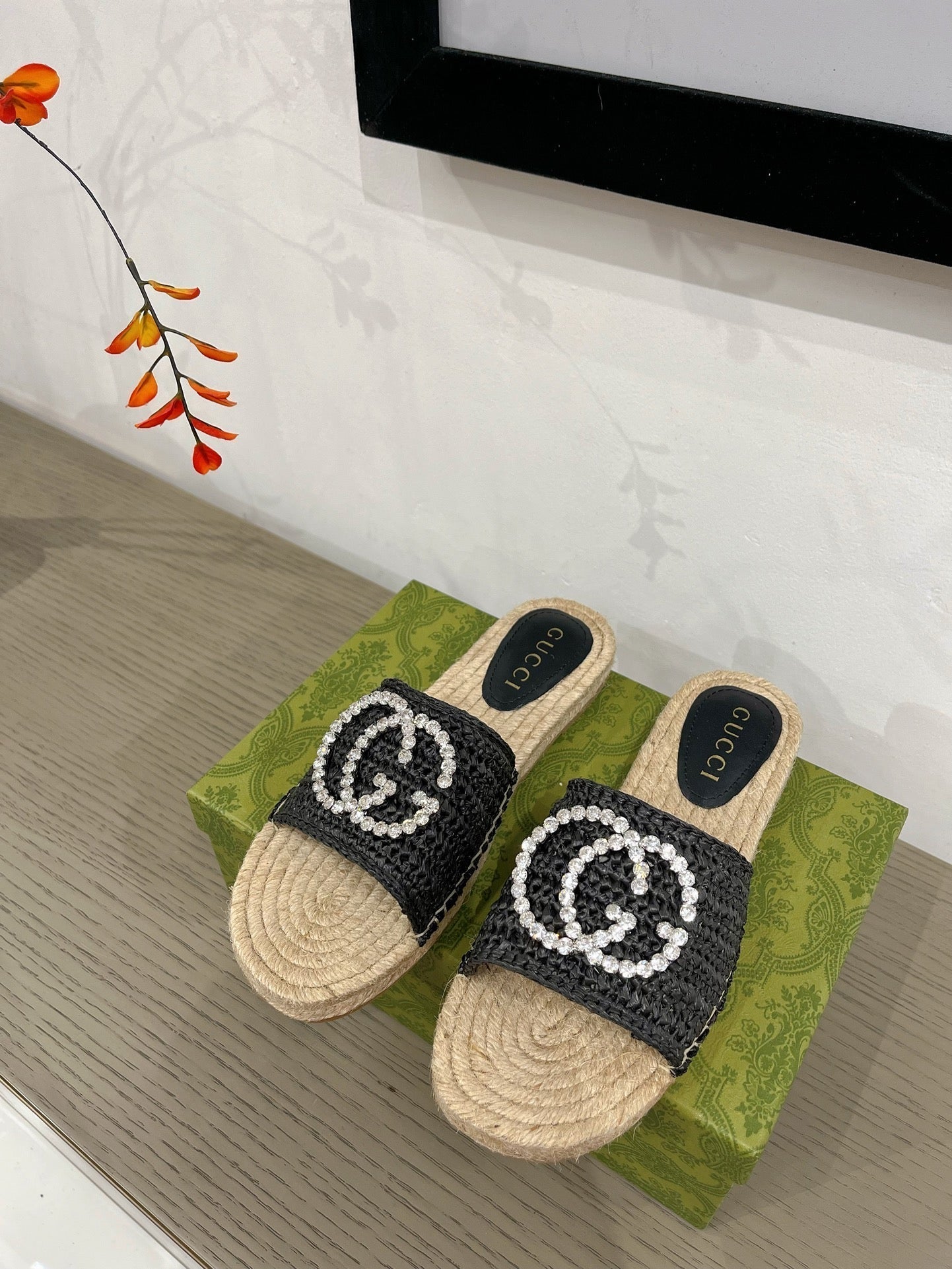 GUCCI INTERLOCKING G ESPADRILLE BLACK FABRIC