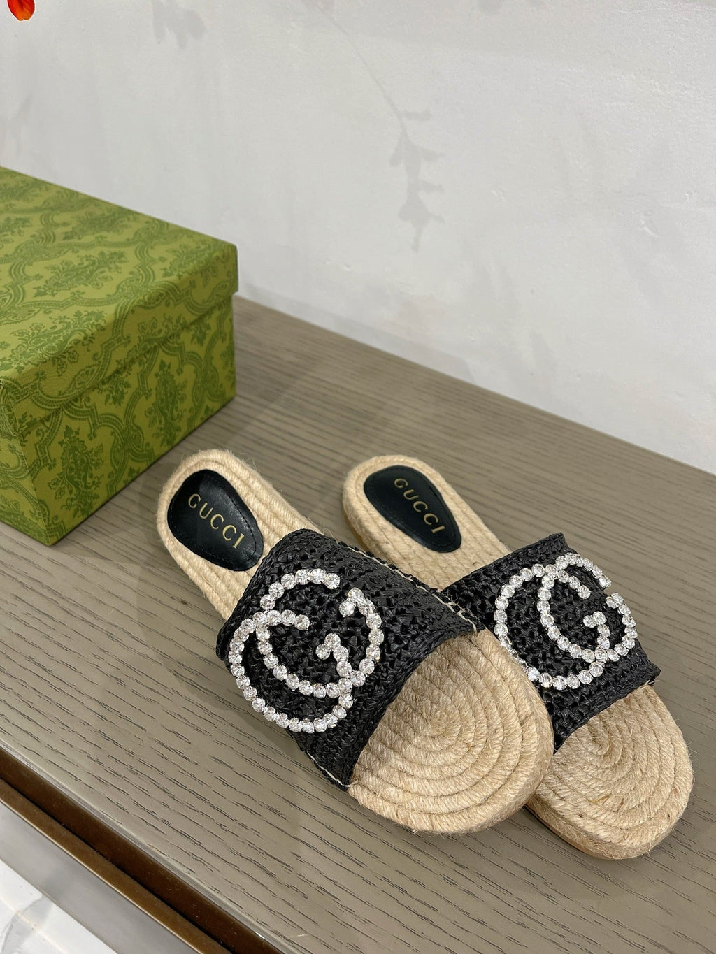 GUCCI INTERLOCKING G ESPADRILLE BLACK FABRIC