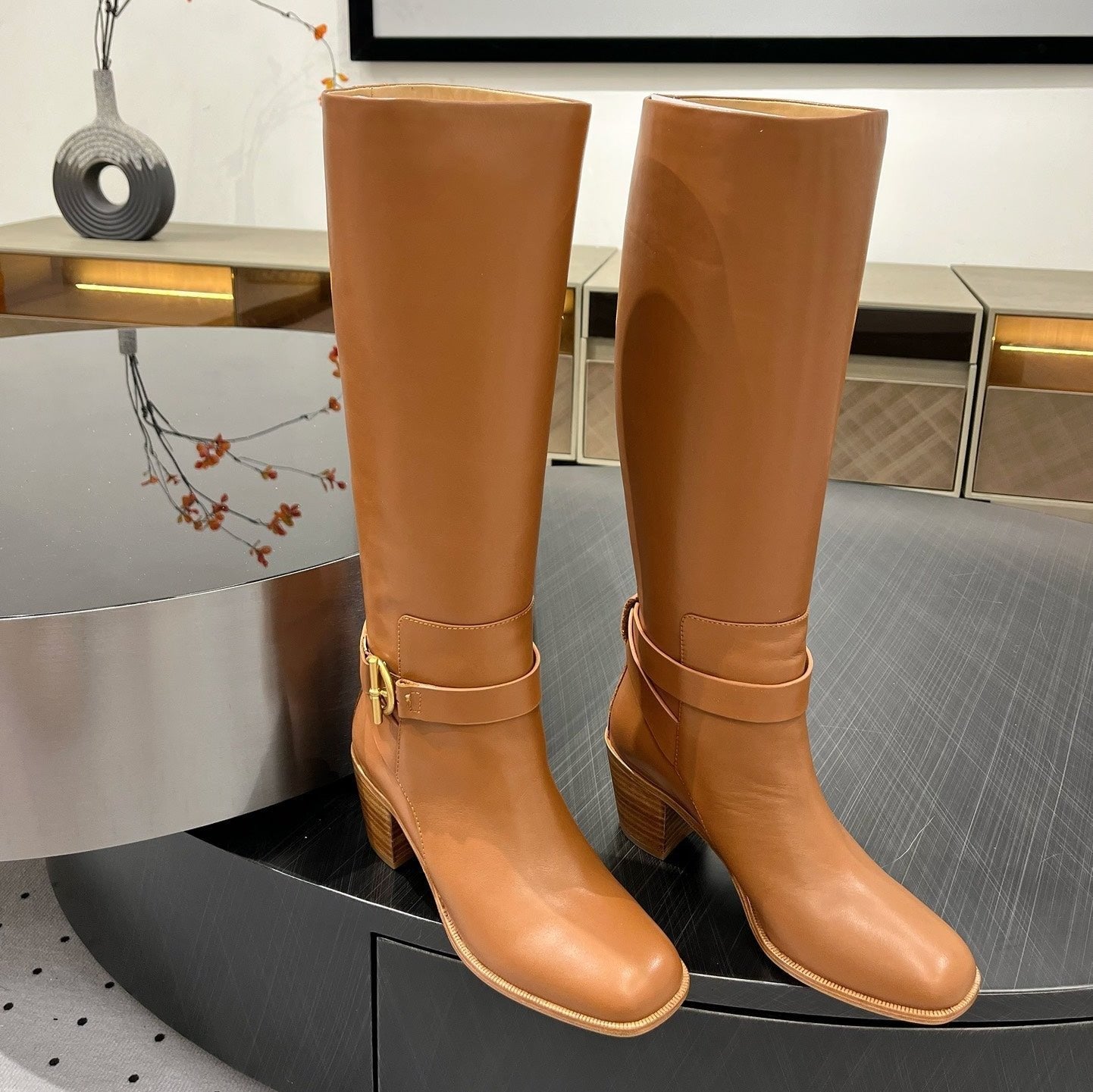 HERMES JUSTINE BOOT 6 CM IN BRONZE BROWN CALFSKIN