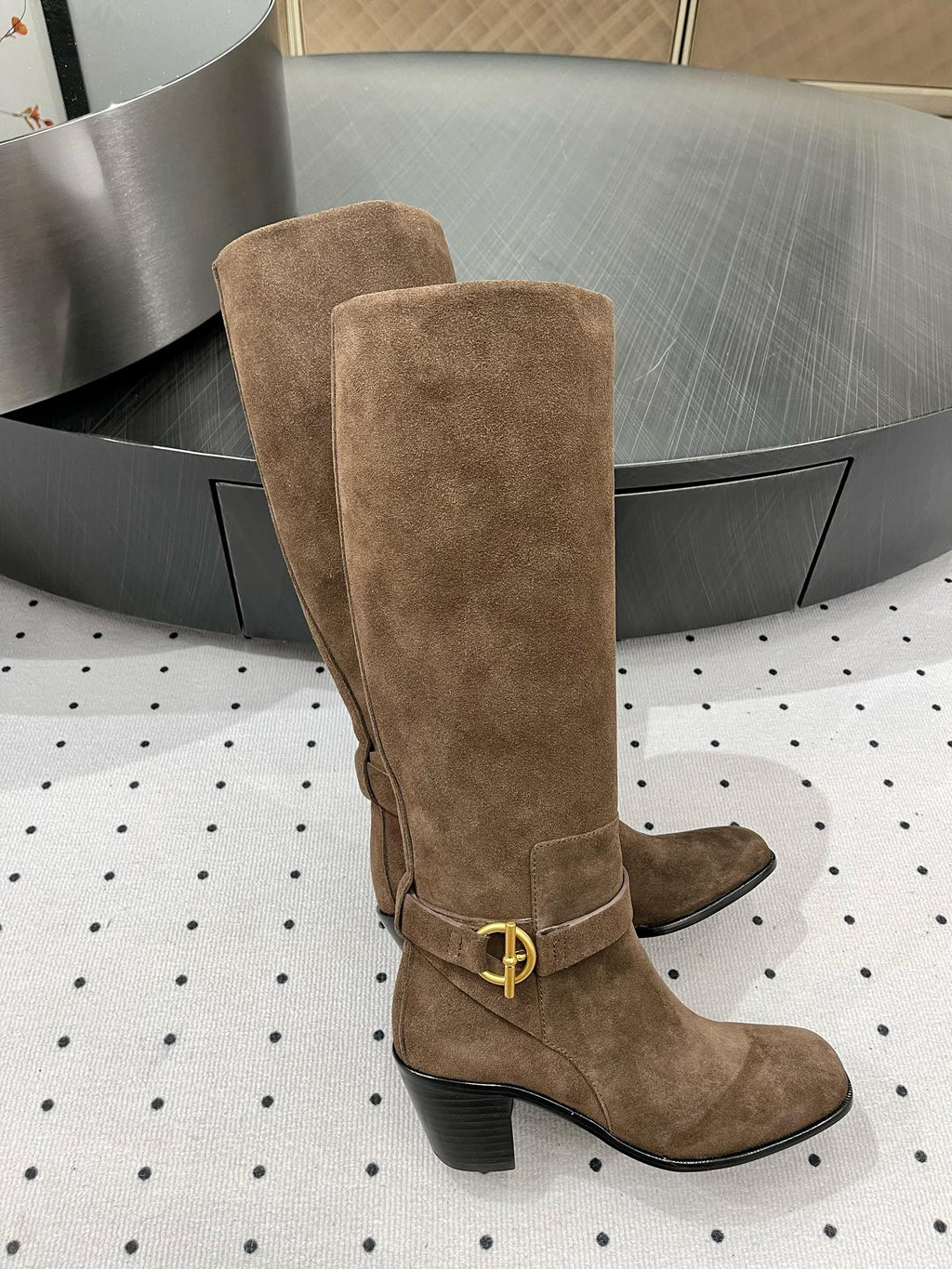 HERMES JUSTINE BOOT 6 CM IN CHOCOLATE BROWN SUEDE