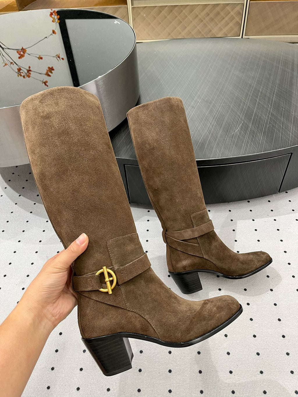 HERMES JUSTINE BOOT 6 CM IN CHOCOLATE BROWN SUEDE
