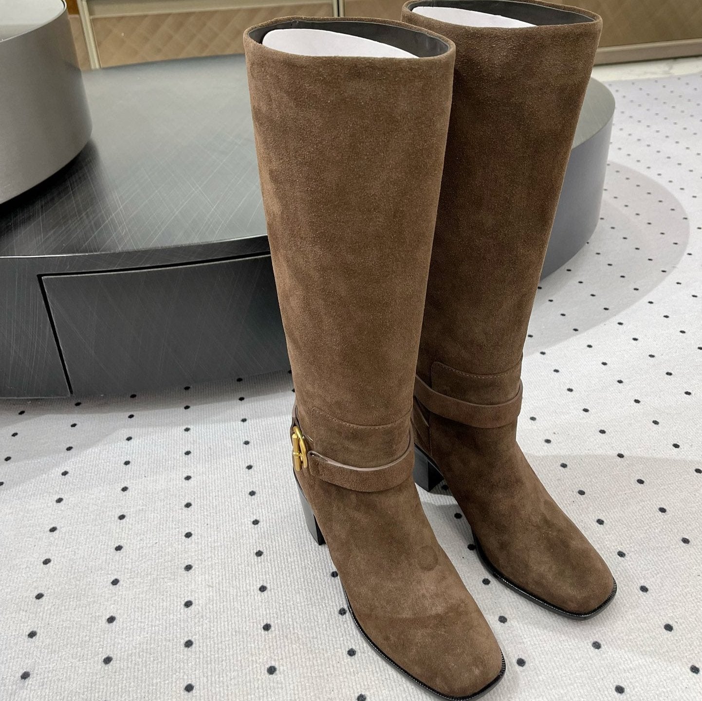 HERMES JUSTINE BOOT 6 CM IN CHOCOLATE BROWN SUEDE