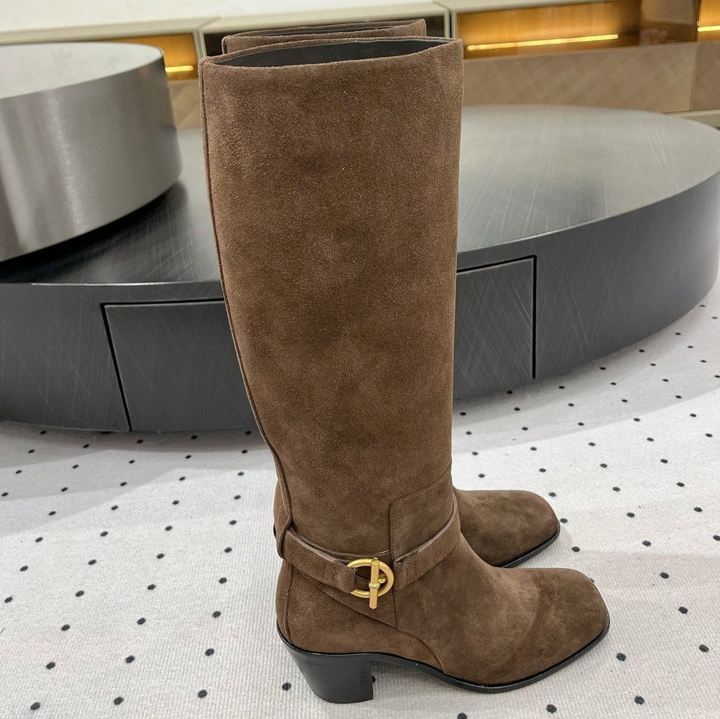 HERMES JUSTINE BOOT 6 CM IN CHOCOLATE BROWN SUEDE