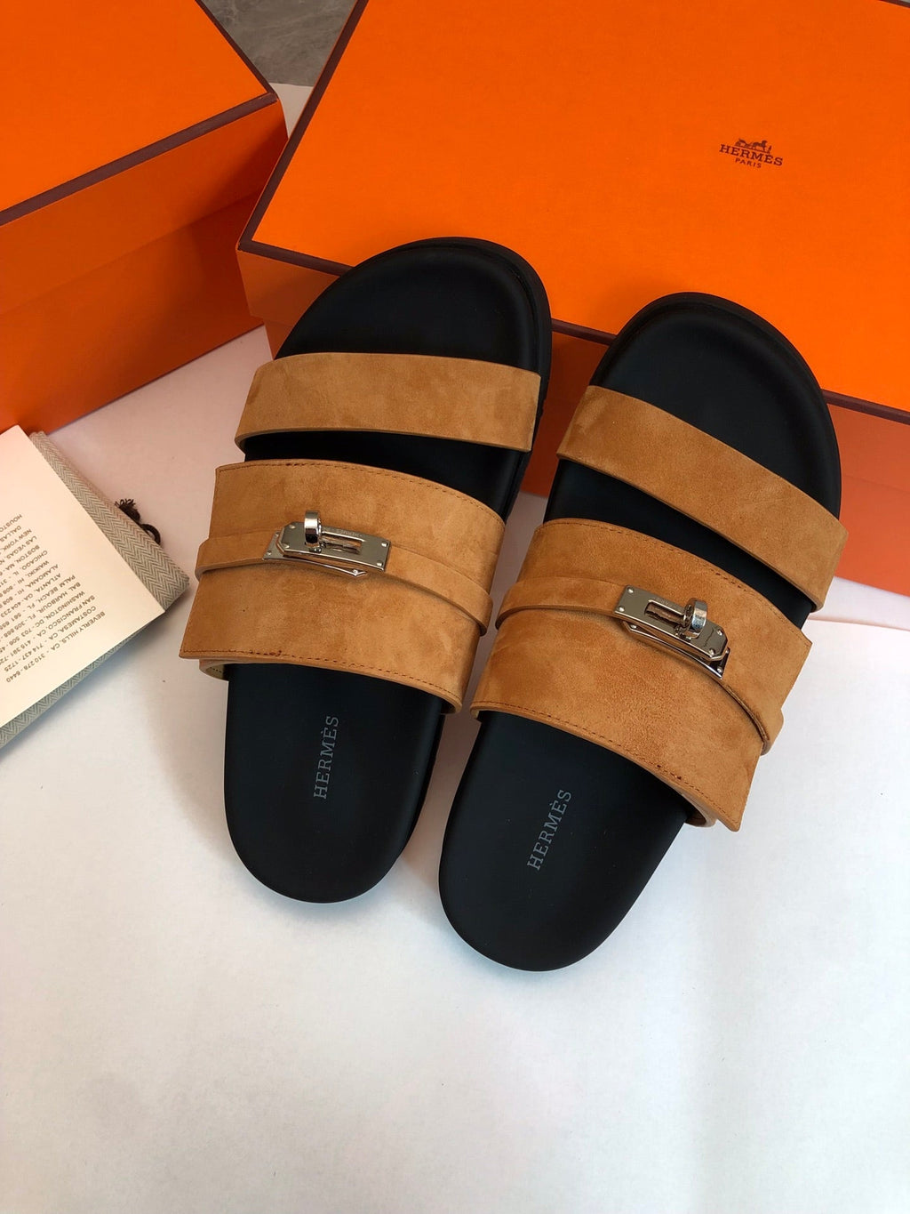 HERMES GABRIEL SANDAL MULE IN BRONZE BROWN SUEDE