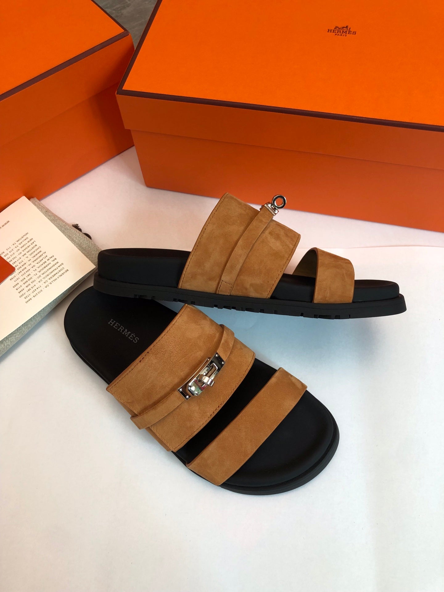 HERMES GABRIEL SANDAL MULE IN BRONZE BROWN SUEDE