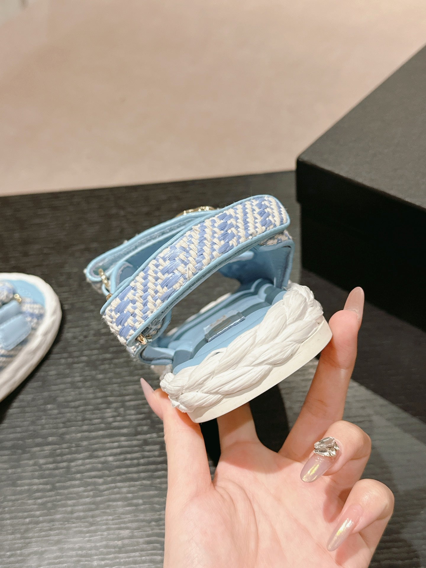 CHANEL DAD SANDALS IN LIGHT BLUE CALFSKIN