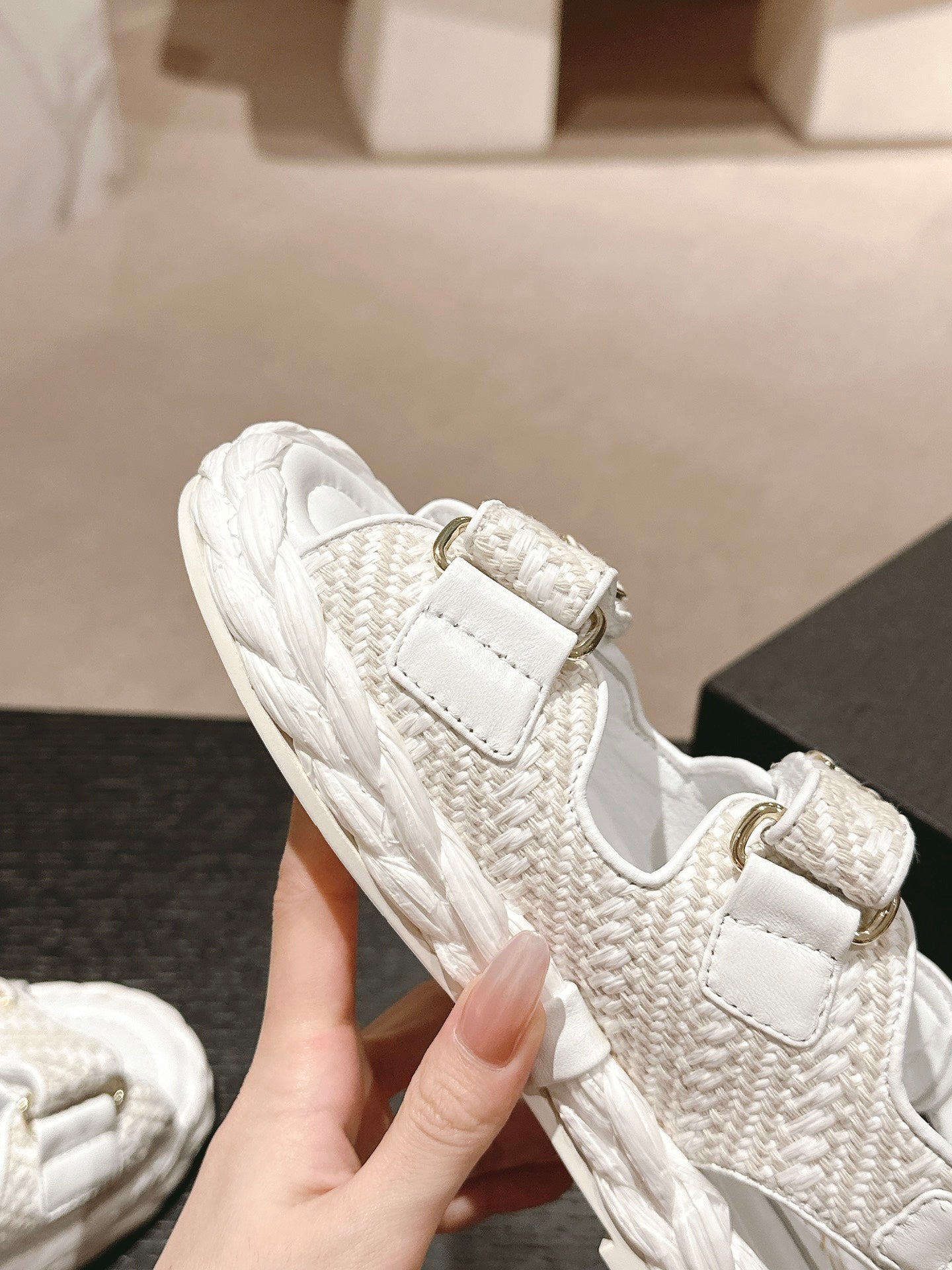 CHANEL DAD SANDALS IN WHITE CALFSKIN